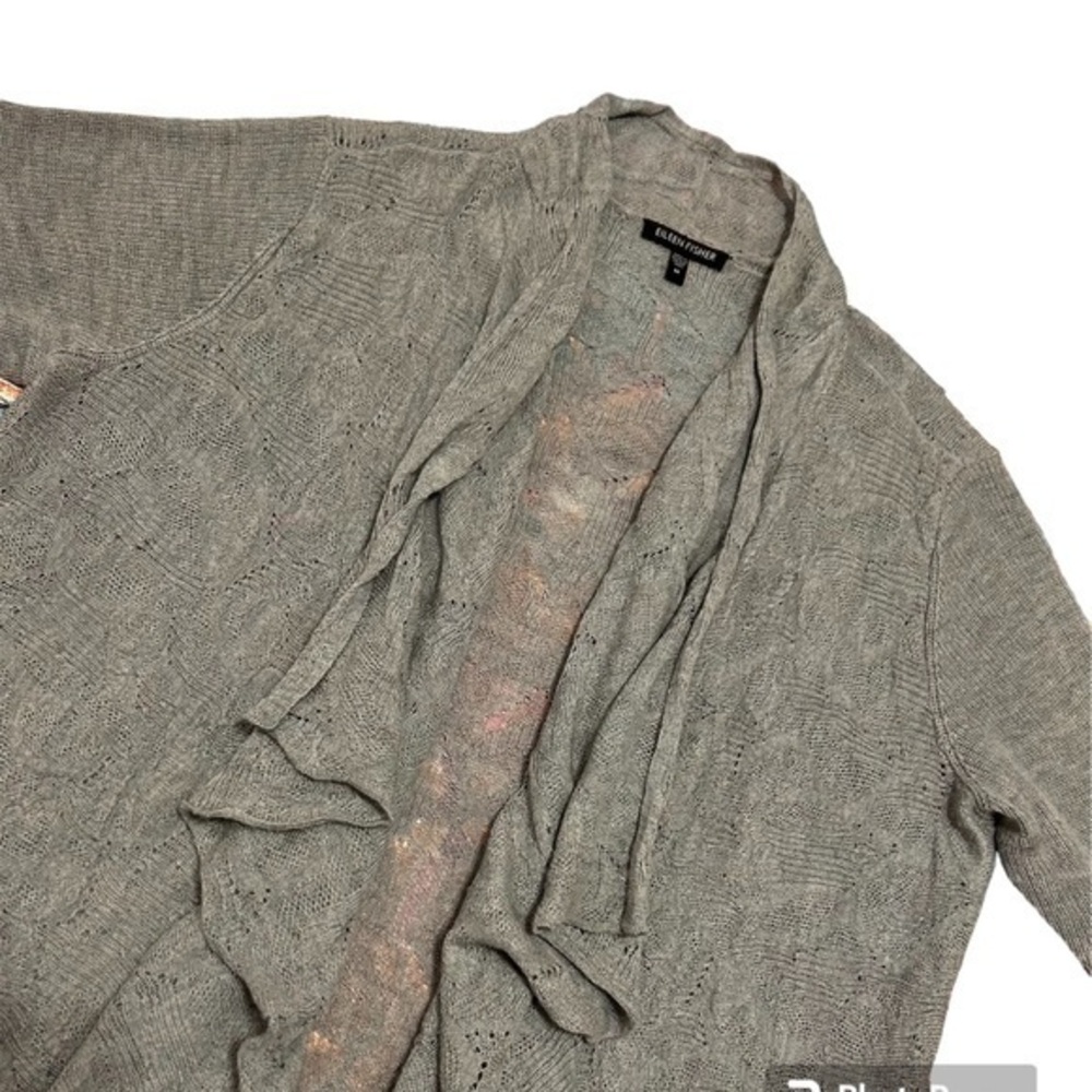 Eileen Fisher Medium Gray Merino‎ Wool Lightweight Waterfall Open Knit Cardigan